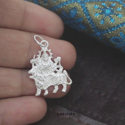 Maa Sherawali Durga 925 Sterling Silver Spiritual Pendant
