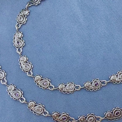 925 Sterling Silver Women Purple White CZ Oxidised Anklets Pair 10.8"