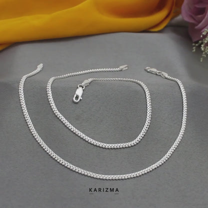 925 Sterling Silver women Box Ball Chain Anklet Pair 10.3"
