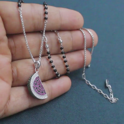 Unique 925 Real Silver CZ Watermelon Charms Black Beads Mangalsutra women chain for wife