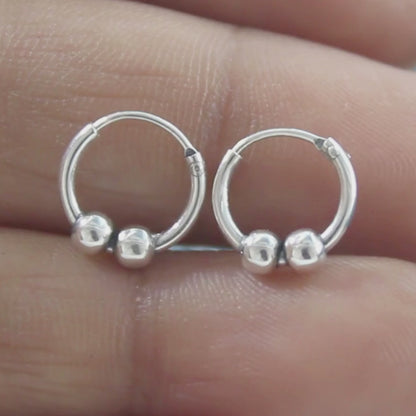 925 Real Sterling Silver Oxidized ball design bali hoop earrings for Girls - Pair