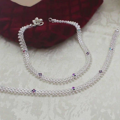 Real Silver Multi CZ Flexible Mesh Chain Payal Anklet for Women 10.3in