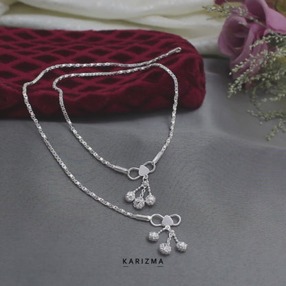 925 Sterling Silver women box Chain Anklet Pair 10.3"
