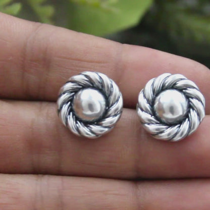 925 Sterling Silver Oxidized Spiraling Minimal Studs Earrings for Everyday Wear