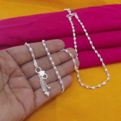 925 Sterling Silver Elegant Heart Tassel Chain Anklet – Women’s 10.3 Inch Jewellery