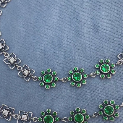 925 Sterling Silver Indian Women party wear CZ Oxidised Anklets Pair 10.3"