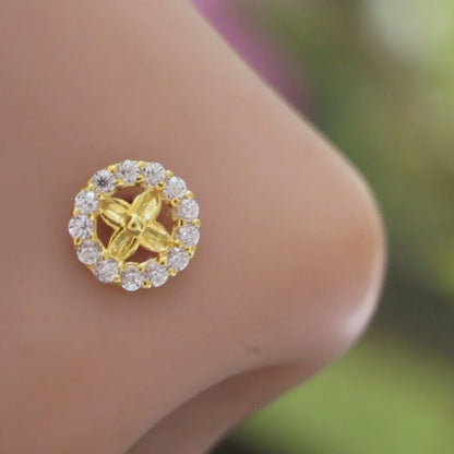 18K Real Gold White CZ daily use Nose pin Gold Screw Back