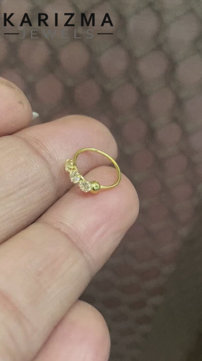 NOZERA 3 Stone CZ Gold Nose ring