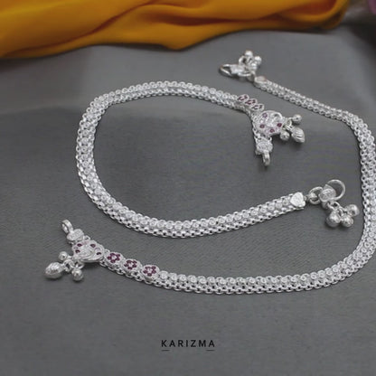 Real Sterling Silver Pink CZ women handmade Anklet Ankle Bracelet 10.3"