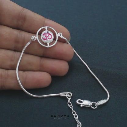 Unique Real Silver Bracelet handmade Om Rakhi 8"