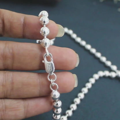 925 Real Sterling Silver Ball Bead Neck Chain 20"