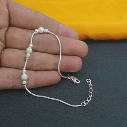 Dainty 925 Sterling Silver beads snake chain Bracelet for Girls