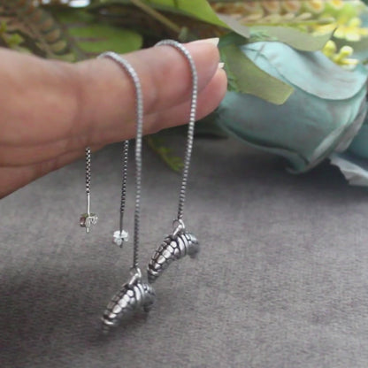 925 Sterling Silver Oxidized Dangle croissant-shaped charm Earrings