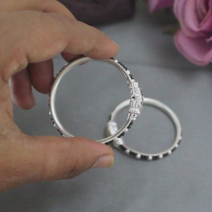 Daily Wear Real Silver Black Beads Nazariya Kids Bangles - Pair