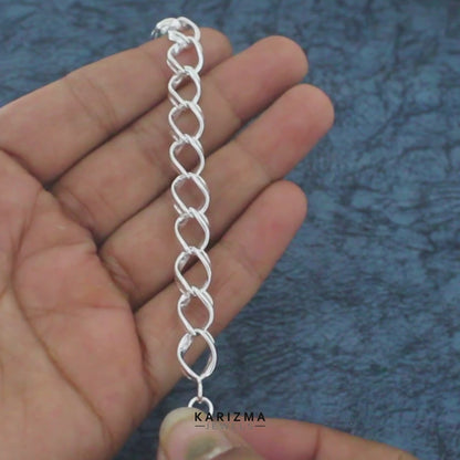 Real 925 Sterling Silver Men's Oval Link Chain Bracelet