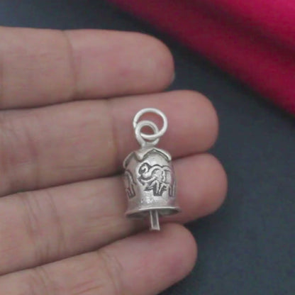 Real 925 Sterling Silver Oxidized Jingle Bell Pendant