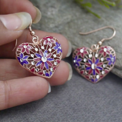 Cute 925 Sterling Silver Rose Gold Royal Heart Drops Earrings