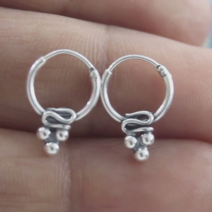 925 Real Sterling Silver Oxidized small hoop earrings for Girls - Pair
