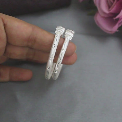 Elephant Face Smooth Finish Real Silver Bangles for Kids Pair