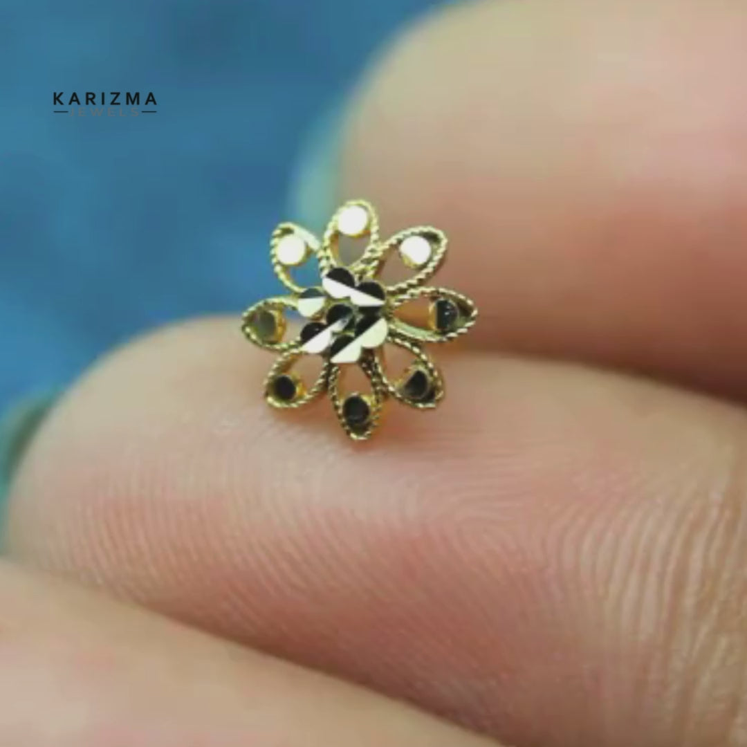 Cute Flower Style Real 14K Gold Nose Stud Indian Push Pin Nose Ring