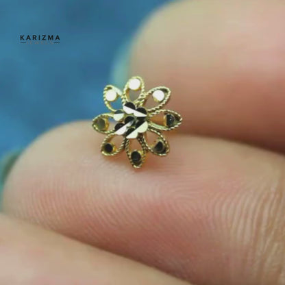 Cute Flower Style Real 14K Gold Nose Stud Indian Push Pin Nose Ring