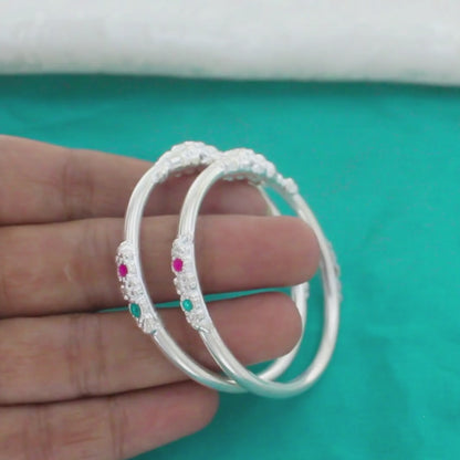 Handmade Real Silver Bracelet Bangles for Kids Pair