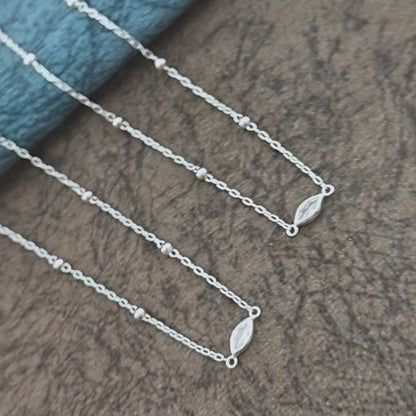 Dainty 925 Sterling Silver girlish small beaded White CZ Chain Anklet Pair 10.2"