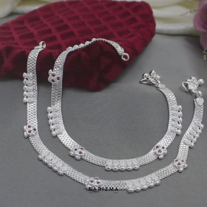 Real Sterling Silver women Pink CZ party wear Anklet Ankle Pair 10.3"