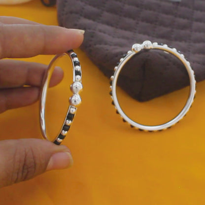 Traditional 925 Real Silver Black Beads Nazariya kids Bangles Bracelet - Pair