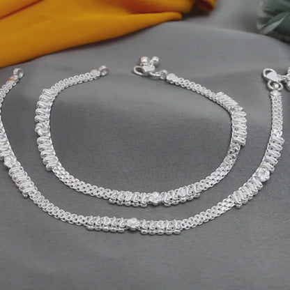 Real Silver Leaf and Flower design Pajeb Women Anklet Pair 10.3"