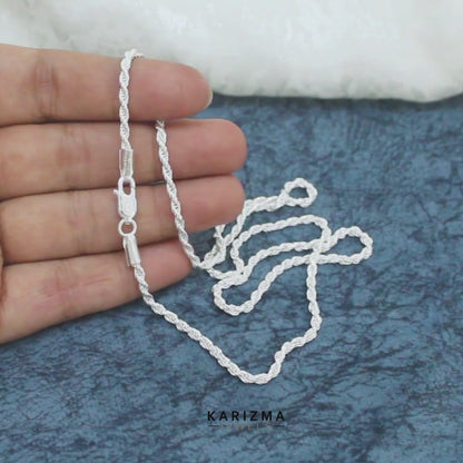 925 Sterling Silver rope design beach wear Unisex Neck Chain 20"