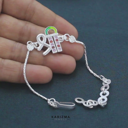 Real Silver Bracelet Multi CZ Shree Rakhi 6"