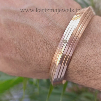 Pure Copper V shape Grooved Tiered Line Kada – Premium Handcrafted Bangle