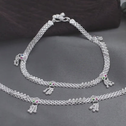 Real Sterling Silver Pink CZ party wear Anklet Ankle Bracelet 10.3"