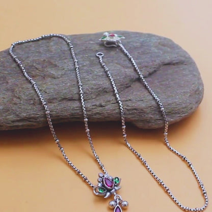 Beach wear 925 Sterling Silver Multi CZ Oxidised Anklet Pair 10.3"