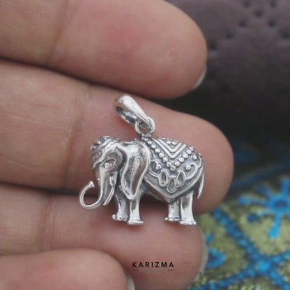 Graceful Elephant 925 Sterling Silver Oxidized Pendant