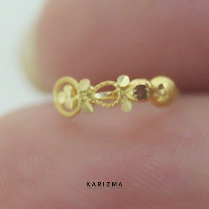 Nozera 18K Real Gold Vertical Flower Motif Hoop Nose Ring