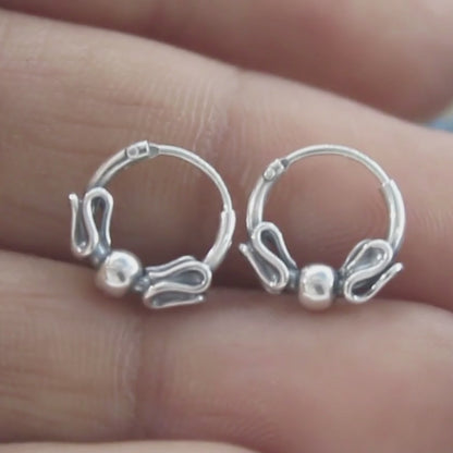 925 Real Sterling Silver Oxidized bali hoop earrings for Girls - Pair