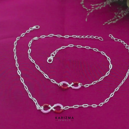 925 Sterling Silver Infinity Chain Women Payal Anklet Pair 10.4"