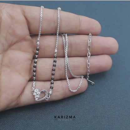 Trendy 925 Sterling Silver CZ Sweetheart Mangalsutra Bead Necklace