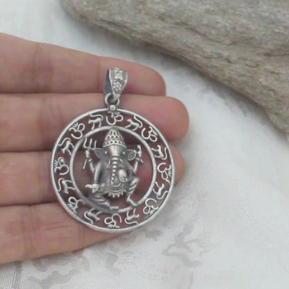 925 Real Silver Ganesh Om Symbol Sacred Geometry Unisex Pendant