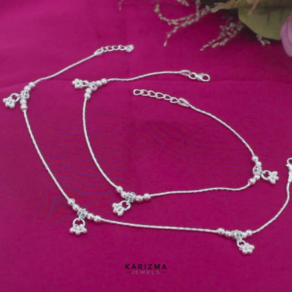 Real Silver Chain Anklet with Jingle Bells Charms Payal