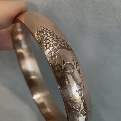 Budha Face budham sharnam gachami - Engraved Copper Kada for Men