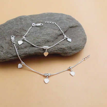 925 Sterling Silver Heart Charm Kids Anklet Foot Bracelet Pair - 6"