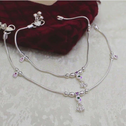 Real Silver Pink CZ Snake Chain Anklet - Payal for women 10.3in
