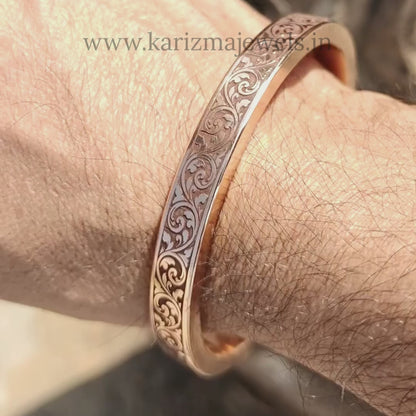 Heavy Flat Engraved Copper Kada for Men