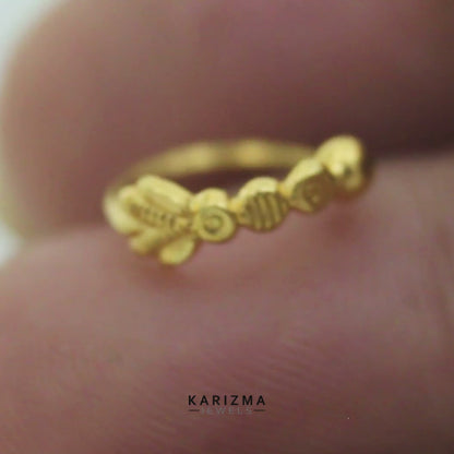 Nozera 18K Real Gold Vertical Floral Ball Nose Ring