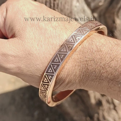 Triangular Pattern Heavy Flat Engraved Copper Kada for Men