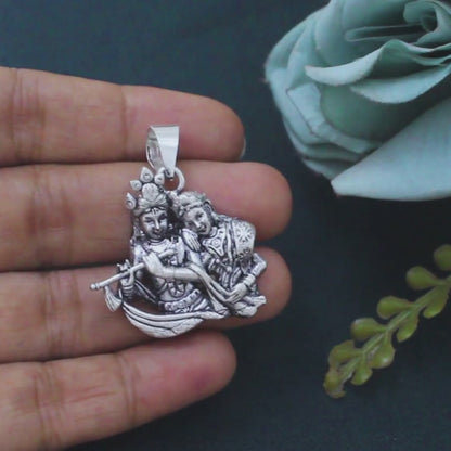 925 Real Sterling Silver Oxidized Lord Radha Krishna pendant