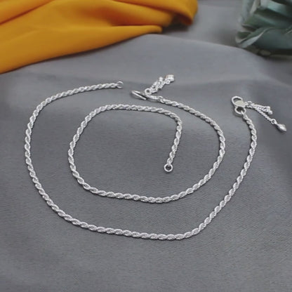 925 Sterling Silver rope design women payal Chain Anklet Pair 10.3"